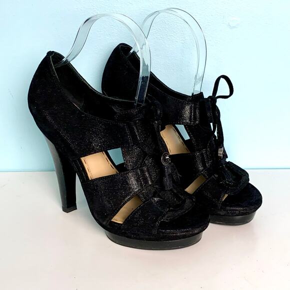 Coach Teagan Black Shimmer Lace Up Heels Size 7 - Picture 4 of 10